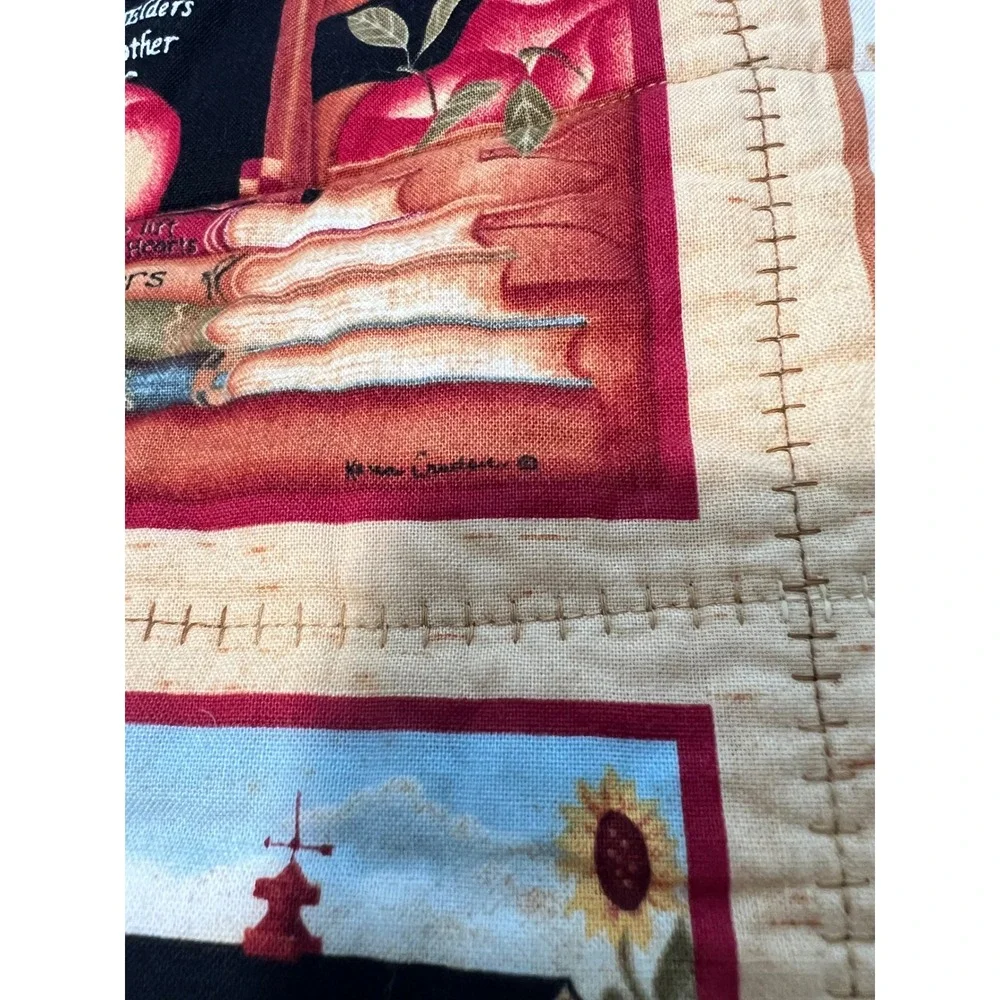 Handmade Quilted Pillow Sham Shaker Folk Art Farmhouse Cat Apple Country